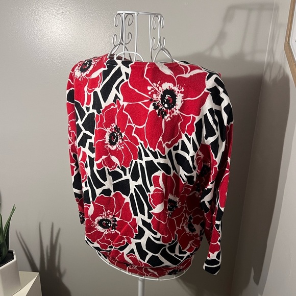 ALFRED DUNNER RedBlack Festive Floral Sweater Bead Sequin Pullover Sz PL Holiday - Picture 4 of 4